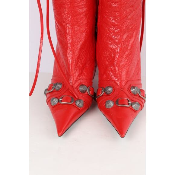 Balenciaga Cagole Boots Red Leather Knee High Pointed Toe Size 37.5 - Picture 5 of 16